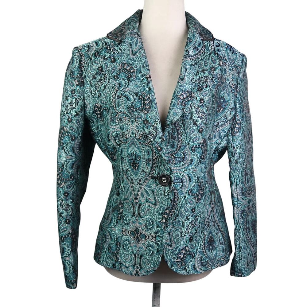 Vintage 90s Ninety Blue Paisley Brocade Jacquard Tapestry Jacket 10